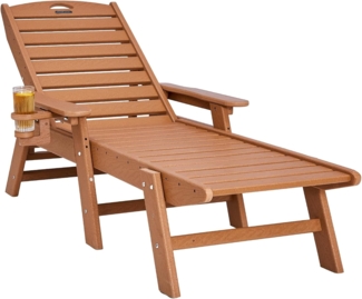 VEVOR Sonnenliege, 181kg Tragkraft, HDPE Gartenliege, Strandliege mit 6-Fach Verstellbarer Rückenlehne, Armlehne, Getränkehalter, Balkonliege, Terrassenliege für Pool, Terrasse, Patio, Rasen, Braun