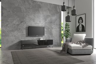 Wuun® TV-Board Lowboard Wohnwand TV-Bank Somero / 160cm / Schwarz-Matt & Schwarz-Hochglanz/Haarnadel Schwarz