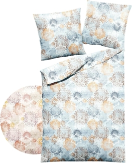 Dormisette Bettwäsche 135x200cm Blau Beige Ornamente Orientalisch, Biber, 2 teilig, Edelbiber, tolles Ornamente Design
