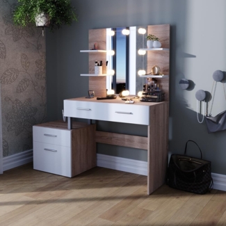 Vicco Schminktisch Frisiertisch Frisierkommode Maria Weiß Sonoma Spiegel LED 132x145 cm modern Ablage