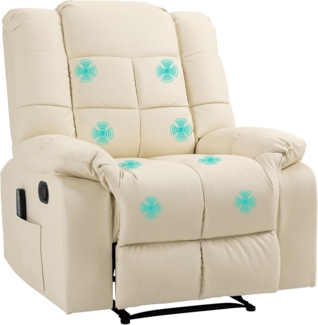 HOMCOM Massagesessel Fernsehsessel Elektrisch Relaxsessel mit Massagefunktion Kunstleder Holz Stahl Schaumstoff Cremeweiß 94 x 99 x 99 cm