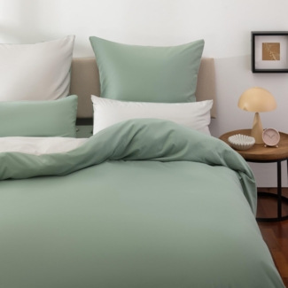 Blumtal Wendebettwäsche 155x200 - aus atmungsaktiver Mikrofaser - Bettbezug 155x200 + 2X Kissenbezüge 40x80 Oeko-Tex - weiches & bügelfreies Bettwäsche-Set, 3teilig, Grün/Hellgrau