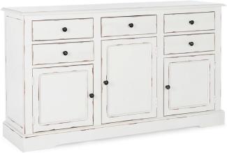 Casa Padrino Landhausstil Sideboard Antik Weiß 145 x 40 x H. 85 cm - Landhausstil Schrank mit 3 Türen und 5 Schubladen - Landhausstil Möbel - Landhausstil Einrichtung