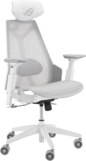 ASUS ROG Destrier Ergo Core White Gaming Stuhl (ergonomischer Gaming Chair, 360 Grad Armstützen mit bis zu 14cm Höhe für Mobile Gaming, Nylonrahmen, Mesh, Lendenwirbelstütze und Kopfstütze, Weiß)