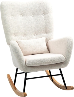 FurnitureR Schaukelstuhl, Schaukelsessel mit Armlehne, Teddystoff-Optik, Stillsessel mit Holzkufen, Lendenkissen, Relaxsessel Schwingsessel für Wohnzimmer, Schlafzimmer, Cremeweiß