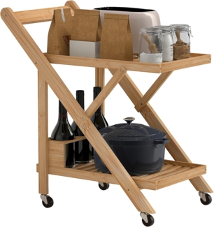 HOMCOM Servierwagen Küchenwagen mit Weinregal, Arbeitsplatte, 2 Ebenen, (Rollwagen, 1 St, Küchenwagen), für Büro, Küche, Wohnzimmer, 66 x 40 x 70 cm, Bambus, Natur