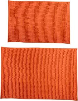 MSV Badteppich 2er Set Badvorleger Duschvorleger Chenille Hochflor Badematte 40x60 cm + 60x90 cm – Orange