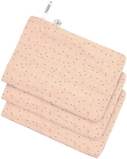 LÄSSIG Baby Musselin Waschhandschuh 3er Set/Muslin Wash Glove Set 3 pcs Dots Peach Rose