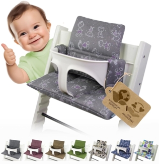 BambiniWelt Sitzkissen Auflage für Stokke 'Tripp Trapp' Hochstuhl, 2-teilig, Hellgrau W. (Figuren)
