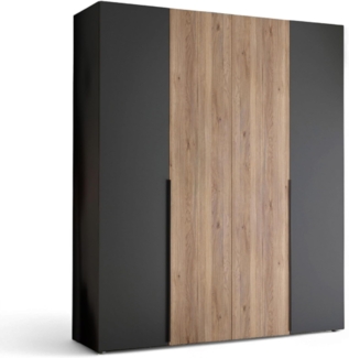 Stella Trading ASKA Kleiderschrank in Graphit, Mauvella Eiche Optik - Vielseitiger Drehtürenschrank 4-türig für Ihr Schlafzimmer - 200 x 210 x 53 cm (B/H/T)