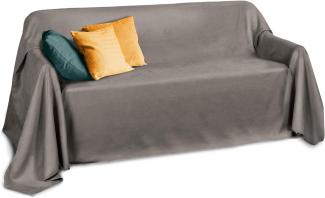 Beautissu Romantica Tagesdecke Plaid Wildlederoptik Grau, 280 x 210 x 1 cm