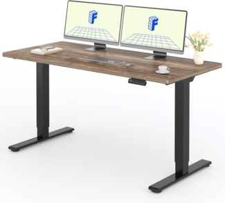 FLEXISPOT Höhenverstellbarer Schreibtisch mit 2 Motoren & 25MM einteiliger Tischplatte,ergonomischer Bürotisch - 160x80 cm Walnussbraun, schwarzes Gestell