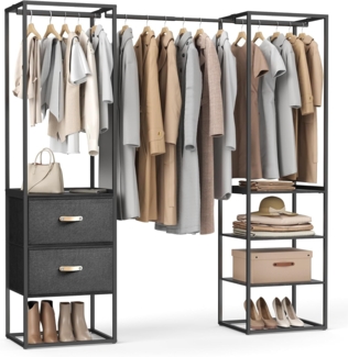 Songmics Kleiderschrank Kleiderständer hochbelastbar, 2 Schubladen, 4 Ablagen, schwarz