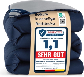 BEDSURE Bettdecke 200x200 Ganzjahresdecke Steppdecke - Bettdecke Ohne Bezug 200x200 cm 300GSM - 4 Jahreszeiten Bettdecken Wende Blau/Grau, Weiche Warm Duvet Schlafdecke für Allergiker