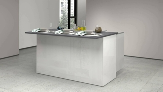 Dmora - Kücheninsel Patrizio, Mehrzweckschrank, Küchenzeile Schrank, Zusätzlicher Tisch, 100% Made in Italy, 155 x 90 x 90 cm, glänzendes Weiß und Schiefer