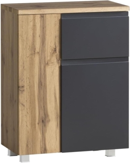 Unterschrank >Paris< in grau/Wotaneiche, MDF - 65x79x35cm (BxHxT)