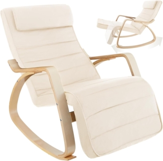 TecTake 800795 Schaukelstuhl aus Birkenholz, Schwingsessel mit 5-Fach Verstellbarer Fußstütze, belastbar bis 150 kg, Relaxsessel für Wohnzimmer, 67 x 86 x 115 cm (Beige)
