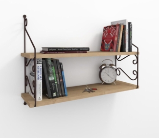 Elegant Wall Shelf, Oak Finish, 72 x 51 x 20 cm | 100% Melamine Coated Particle Board, Metal Bracket | Assembled, Traditional Oriental Design, Perfect for Home & School