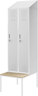 Jan Nowak Spind Umkleidespind Umkleideschrank Spindschrank Schließfachschrank mit Sitzbank Lüftungsschlitze Pulverbeschichtet 180 x 60 x 50 cm (Grau)