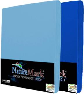 NatureMark 2er Pack Jersey Spannbettlaken, Spannbetttuch 100% Baumwolle in vielen Größen und Farben MARKENQUALITÄT ÖKOTEX Standard 100 | 120x200 cm - Hellblau/Royal