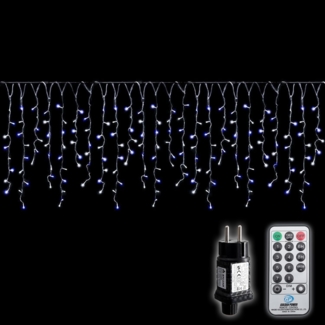 SALCAR 10m LED Eisregen Lichterkette Außen mit Fernbedienung, LED Lichtervorhang Innen Weihnachten mit 8 Modi, Wasserdicht Weihnachtsbeleuchtung Außen für Pavillon Balkon, Blauweiß