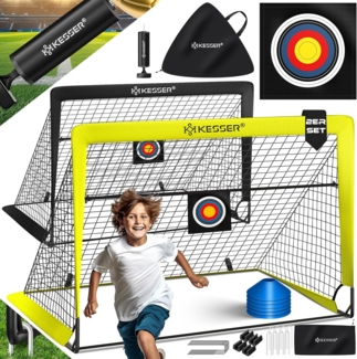 KESSER® Fußballtor Kinder Pop-Up 2er Set | Fußball-Tore Faltbar mit Glasfaserstangen & hochwertigen Tornetzen für Indoor, Outdoor & Garten | Mit Transporttasche 6x Hütchen Ballpumpe Zielscheibe Gelb / Schwarz