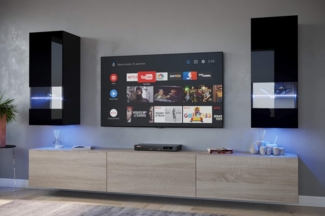 FURNITECH SEZANA AN21 Möbel Schrankwand Wandschrank Wohnwand Mediawand mit Led Beleuchtung Wohnzimmer (LED blau, AN21-18BS-HGM7 1B)