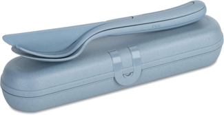 Koziol Besteck Etui + Besteckset Klikk Ready, Biozirkulärer Kunststoff, Nature Flower Blue, 7070716