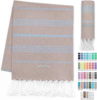 LeStoff Premium Hamamtuch - Vielseitig, Nachhaltig, Saugstark & Schnelltrocknend - 100% Bio-Baumwolle - Strand, Bade, Dusch, Yoga, Spa & Reise-Tuch (95x180 cm, Beige - Light Blue)