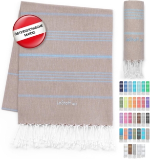 LeStoff Premium Hamamtuch - Vielseitig, Nachhaltig, Saugstark & Schnelltrocknend - 100% Bio-Baumwolle - Strand, Bade, Dusch, Yoga, Spa & Reise-Tuch (95x180 cm, Beige - Light Blue)