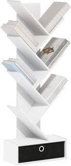 Furinno Tree Bücherregal 7-stufiges bodenstehendes Baumbücherregal mit Bin-Schublade, Weiß/Schwarz