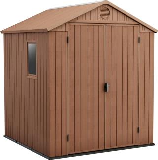 Keter Gerätehaus Darwin 6x6, Braun, Außenmaße 190x183x221cm, wartungsfrei, wetterfest, wasserdicht, mit Unterboden