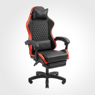 MARS GAMING MGC-X, Ergonomischer Gaming-Stuhl, Kunstleder, Verstellbare Rückenlehne und Höhe, Dynamische Armlehnen, Nacken- und Lendenkissen, Bürostuhl mit Ausziehbarer Fußstütze, Rot