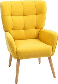 HOMCOM Relaxsessel Sessel Wohnzimmer Loungesessel mit Holzbeine (Lesesessel mit Samtoptik, 1-St, Polstersessel), für Schlafzimmer Gelb