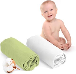 Dreamzie - Spannbettlaken 60x120 Baby 2er Pack - Baumwolle Oeko Tex Zertifiziert - Weiß und Grün - 100% Jersey Spannbettlaken 60x120 cm