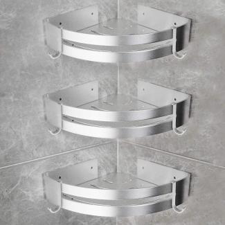 Yorbay Duschablage Duschregal ohne Bohrung, 3 Stücke Duschablage Eckregal Duschkorb, Mit Montagestoff, mit Haken, Dreieck Badregal aus Aluminium für Badezimmer Bad Küche Toilette