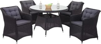 Poly-Rattan Garnitur HWC-F51, Garten-/Lounge-Set Sitzgruppe Tisch+4xStuhl, rundes Rattan anthrazit Kissen dunkelgrau