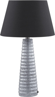 'Vilnia' Tischlampe Silber und Schwarz Keramik Vasenform 58cm Stoffschirm Kegelform Kabel mit Schalter handgefertigt Retro Schlaf- u. Wohnzimmer