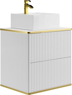 Vente-unique - Waschbeckenunterschrank hängend mit quadratischem Aufsatzwaschbecken - Streifenoptik - Goldfarbene Umrandung - Weiß - 60 cm - KELIZA