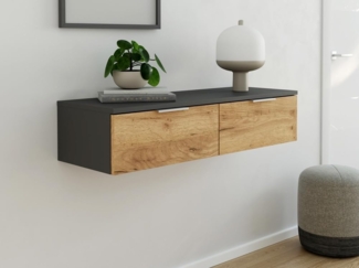 Hängekonsole Urban Slimline 2 Schubladen Softclose Grafit / Eiche Gold : Oak Gold / Grafit