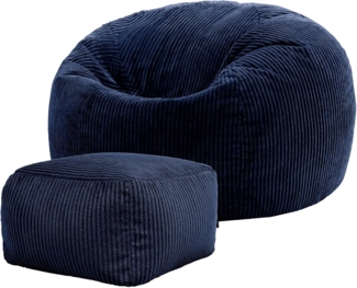 Icon Kingston Sitzsack mit Hocker Cord, Dunkelbrau, Sitzsack Erwachsene mit Füllung, Bean Bag, Cord Sessel, Lounge Sessel, Lounge Stuhl, Schlafzimmer, Wohnzimmer, Wohnzimmer Möbel