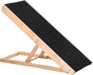 PawHut Hunderampe Haustierrampe mit rutschfestem Teppich (Hundeeinstiegshilfe, 1-St, Hundeleiter), Schwarz+Naturholz 90 x 40 x 61 cm