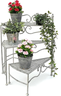 DanDiBo Blumentreppe Innen Metall Weiß Grau 55 cm Blumenständer mit 3 Ablagen 96125 Blumenständer Blumensäule Pflanzenständer Balkon Vintage