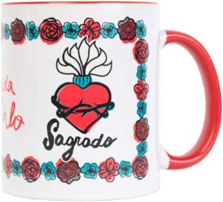 Frida Kahlo Tasse Pasión weiß,rot, bedruckt, aus Keramik, Fassungsvermögen ca. 330 ml.