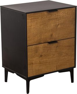 DRW Nachttisch aus MDF mit 2 Schubladen in Schwarz und Natur, 45 x 35 x 60 cm, Höhe: 12 cm