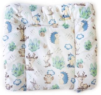 Clevere Kids Wickelauflage Sterne und Tiere 65x70 cm OEKO-TEX Standard 100 waschbar (Igel & Freunde)