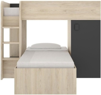 Vente-unique - Eck-Hochbett modulierbar - 2 x 90 x 190 cm - mit Stauraum - Holzfarben & Anthrazit - RICARDO