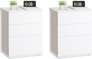 VASAGLE Nachttisch, 2er Set, Beistelltisch 3 Schubladen, Superschnelle werkzeuglose Montage, Nachtschrank, Schlafzimmer, Wohnzimmer, Toolless-Technologie, mattweiß-cappuccinobeige LET779W01