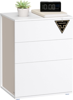 VASAGLE Nachttisch, 2er Set, Beistelltisch 3 Schubladen, Superschnelle werkzeuglose Montage, Nachtschrank, Schlafzimmer, Wohnzimmer, Toolless-Technologie, mattweiß-cappuccinobeige LET779W01