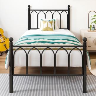 Diahomy Metallbett mit Lattenrost Bettrahmen mit Kopfteil Einzelbett Gästebett Einzelbettgestell 90x200 cm, Schwarz